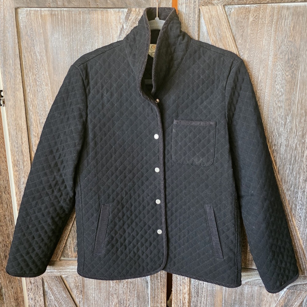 Talbots Jacket Women's Size Small Black Quilted Barn Coat Snaps Stretch Corduroy